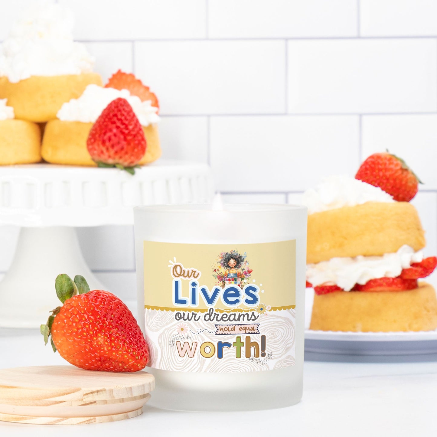 OUR LIVES Candle Frosted (Pink Wick) Glass