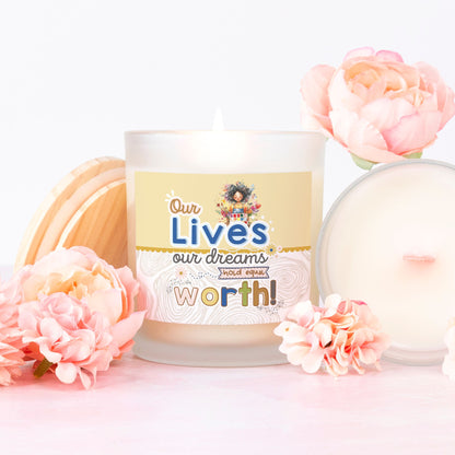 OUR LIVES Candle Frosted (Pink Wick) Glass